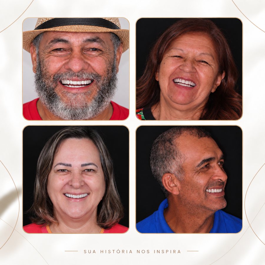 Pacientes da Oral Unic Campo Grande sorrindo após tratamento com implantes dentários