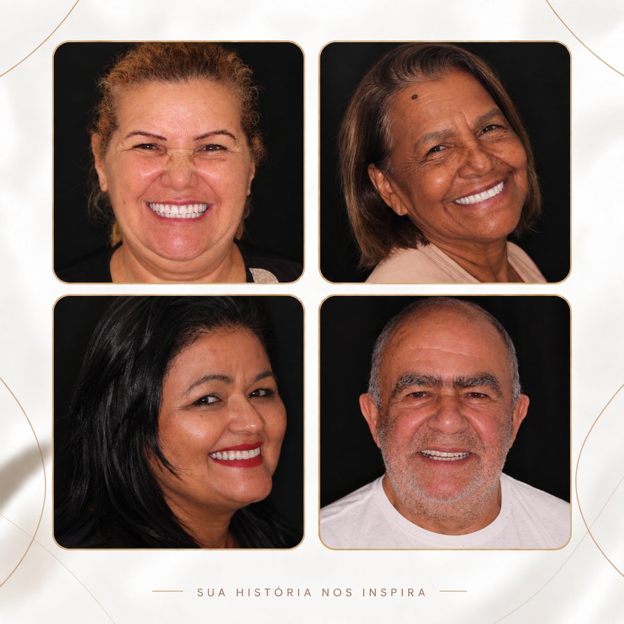 Pacientes da Oral Unic Campo Grande sorrindo após reabilitação oral com implantes