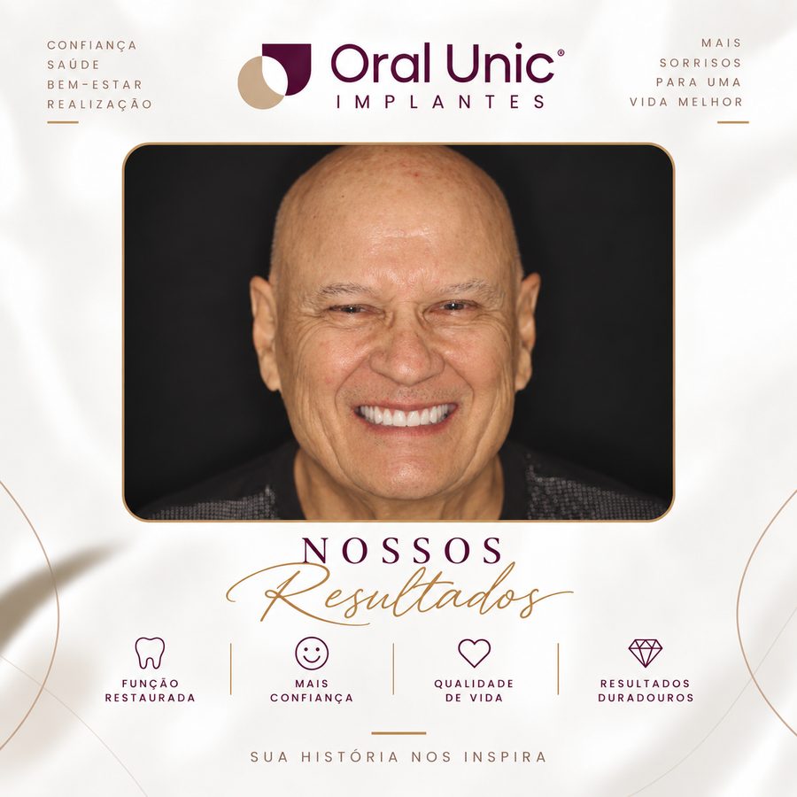 Paciente da Oral Unic Campo Grande sorrindo após implantes dentários